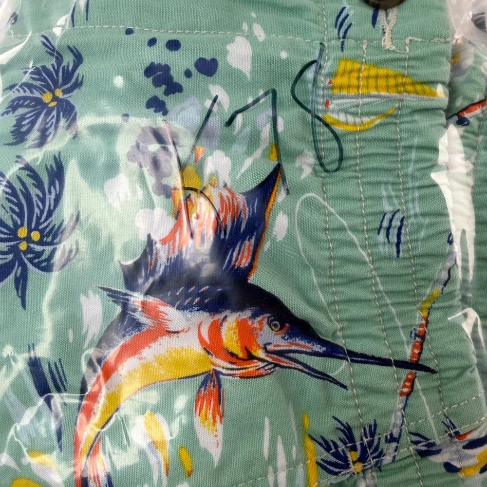 Polo Ralph Lauren Boys Green Marlin Tropical Sailboat Print Shorts Size 16